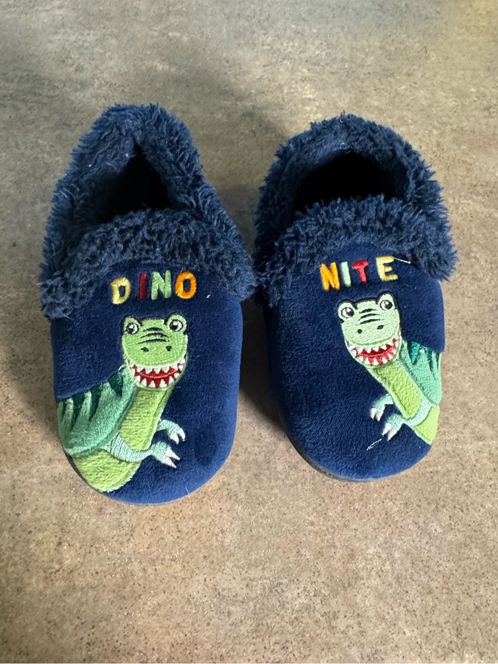 Kids Navy Blue 'Dino Nite' Fuzzy Slippers Boys Size 9/10